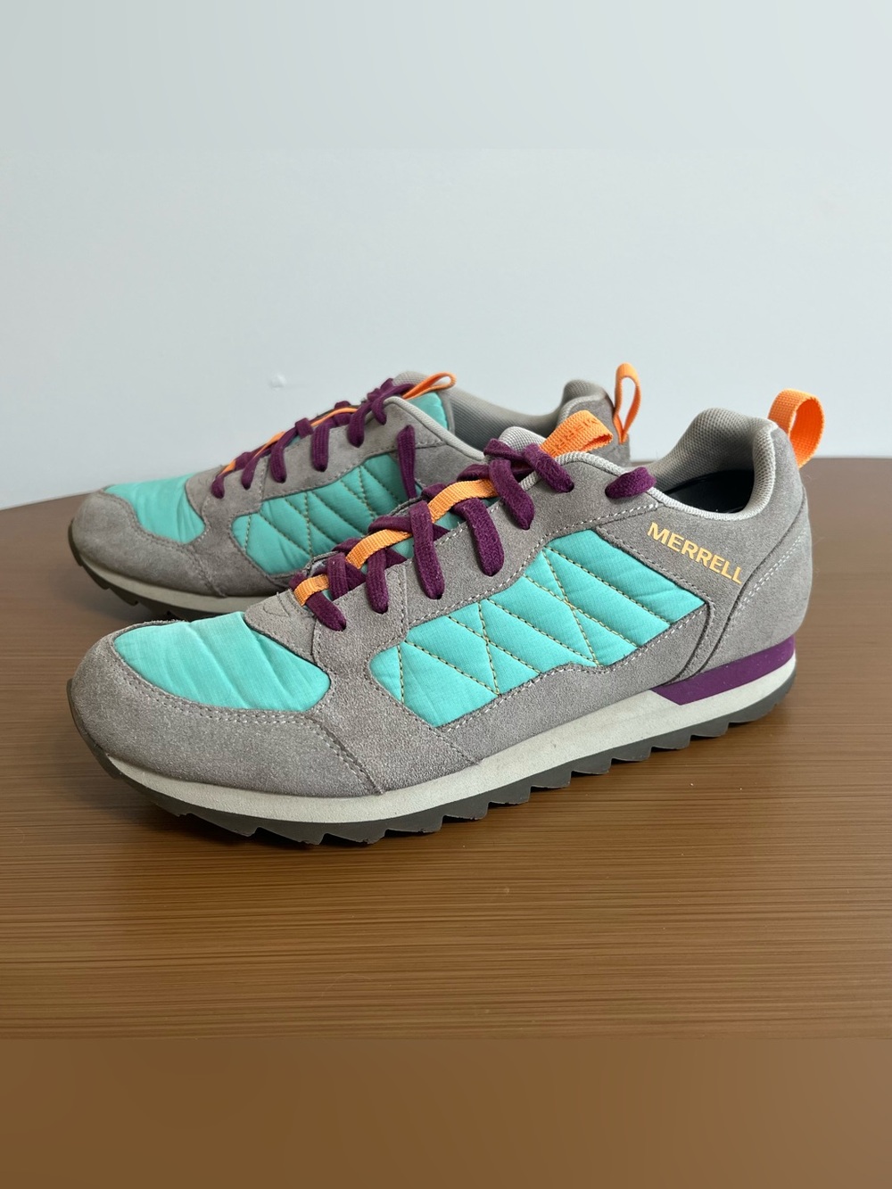 Merrell Women's Mint, Gray & Purple Trail Sneakers with Orange Accents